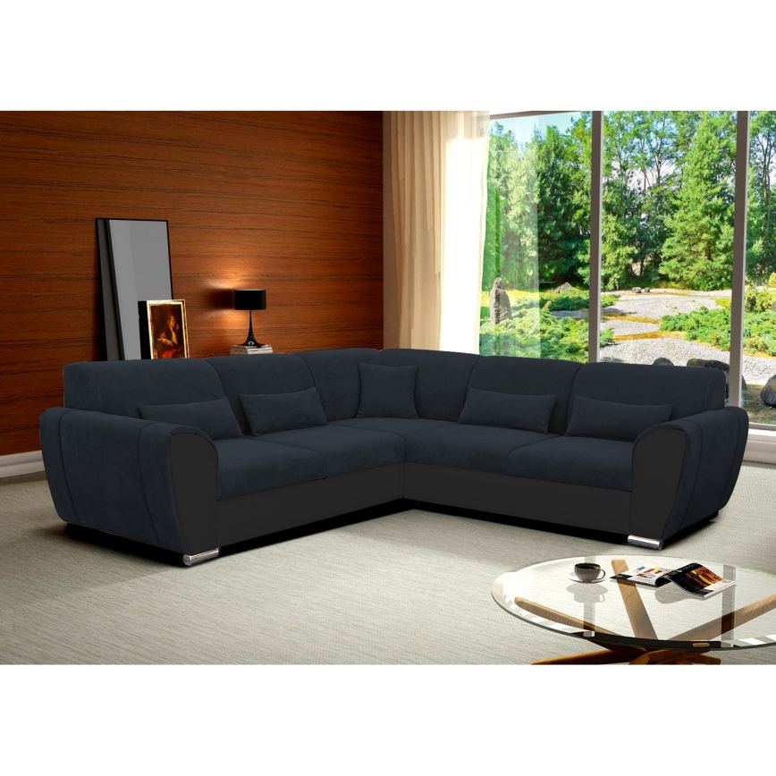 L-mallinen vuoteeksi avattava kulmasohva säilytystilalla VISEU, oikeanpuoleinen, antrasiitti/musta