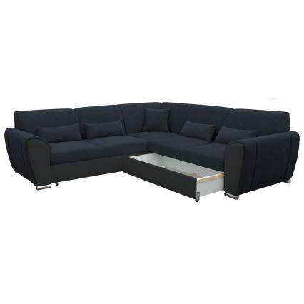 L-mallinen vuoteeksi avattava kulmasohva säilytystilalla VISEU, oikeanpuoleinen, antrasiitti/musta