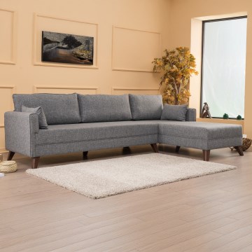 L-muotoinen KORFU-kulmasohva, harmaa, oikeanpuoleinen