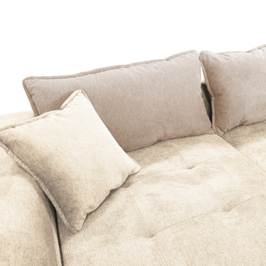 LAGOA vasenkätinen L-mallinen levitettävä kulmasohva säilytystilalla, beige/ruskea