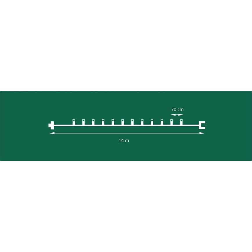 Laajennettava LED-ulkovalosarja CONE FILAMENT 20xE10 14m värillinen/lämminvalkoinen IP44, Valmistettu Tšekissä