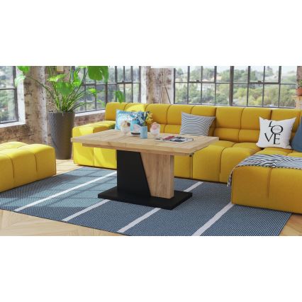 Laajennettava sohva-/ruokapöytä nostettavalla kannella NINO tammi craft/musta