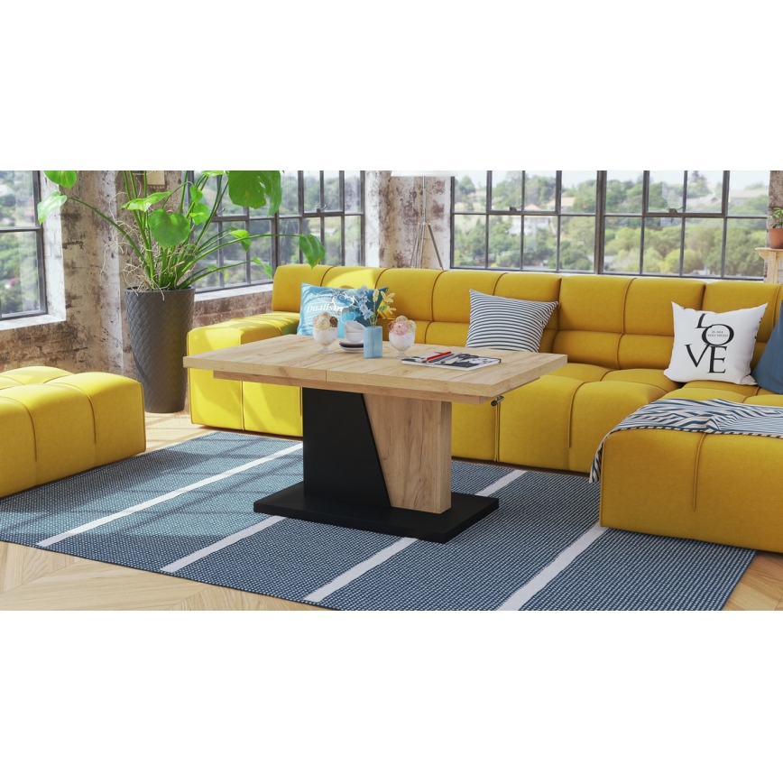 Laajennettava sohva-/ruokapöytä nostettavalla kannella NINO tammi craft/musta