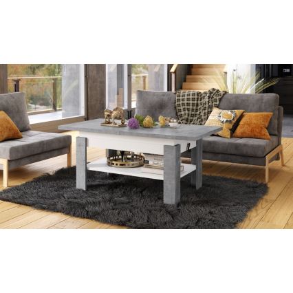 Laajennettava sohvapöytä nostettavalla pöytälevyllä ROY 130/170x65 cm betoniharmaa/valkoinen