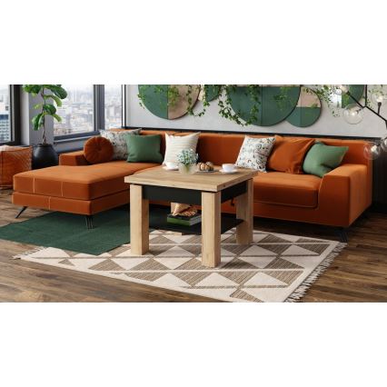 Laajennettava sohvapöytä/ruokapöytä, jossa nostettava pöytälevy CALEB, craft-tammi/musta