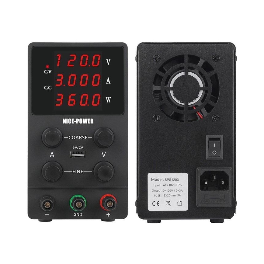 Laboratoriovirtalähde 0-120V/0-3A