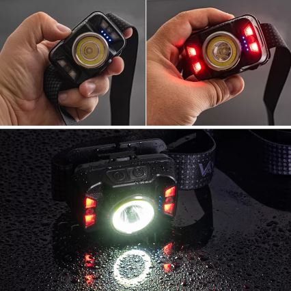 LED Himmennettävä ladattava otsalamppu anturilla ja punainen valo LED/15W/5V IP66 430 kiiltävä 1800 mAh