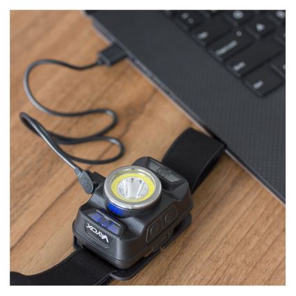 LED Himmennettävä ladattava otsalamppu anturilla ja punainen valo LED/15W/5V IP66 430 kiiltävä 1800 mAh