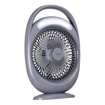 Ladattava LED-pöytätuuletin LED-valaistuksella LED/2,8W/5V USB 2400 mAh harmaa