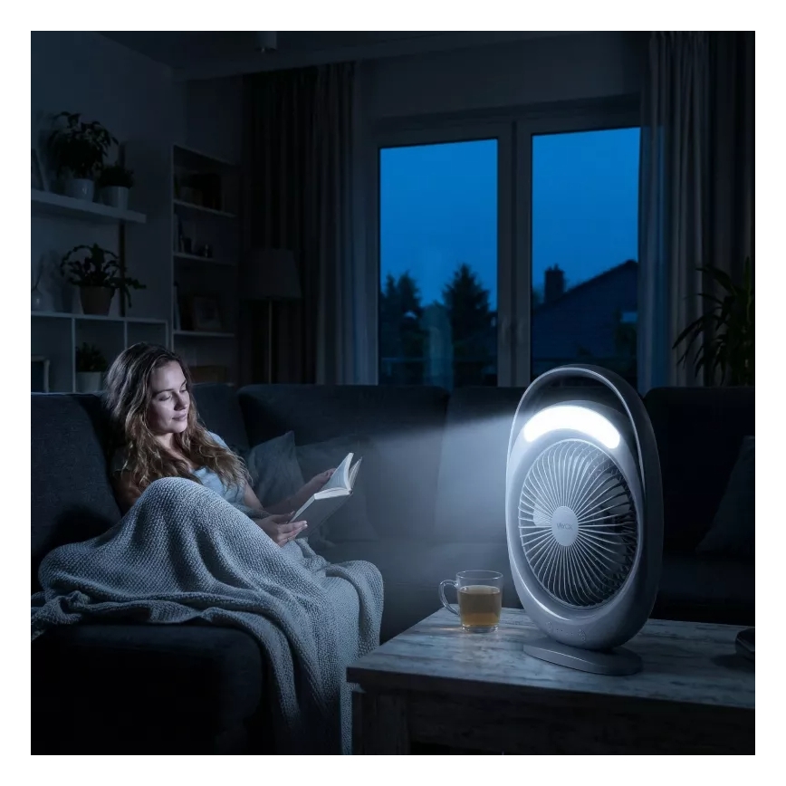 Ladattava LED-pöytätuuletin LED-valaistuksella LED/2,8W/5V USB 2400 mAh harmaa