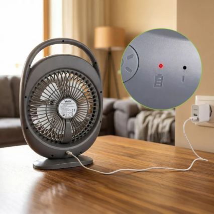 Ladattava LED-pöytätuuletin LED-valaistuksella LED/2,8W/5V USB 2400 mAh harmaa