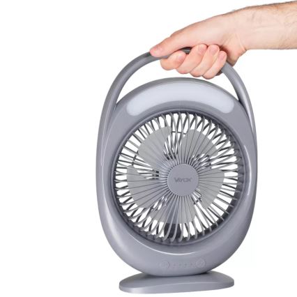 Ladattava LED-pöytätuuletin LED-valaistuksella LED/2,8W/5V USB 2400 mAh harmaa