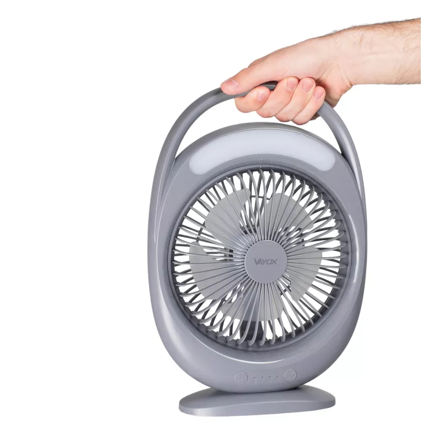 Ladattava LED-pöytätuuletin LED-valaistuksella LED/2,8W/5V USB 2400 mAh harmaa
