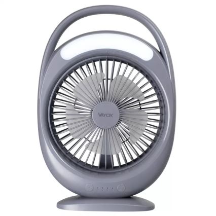 Ladattava LED-pöytätuuletin LED-valaistuksella LED/2,8W/5V USB 2400 mAh harmaa