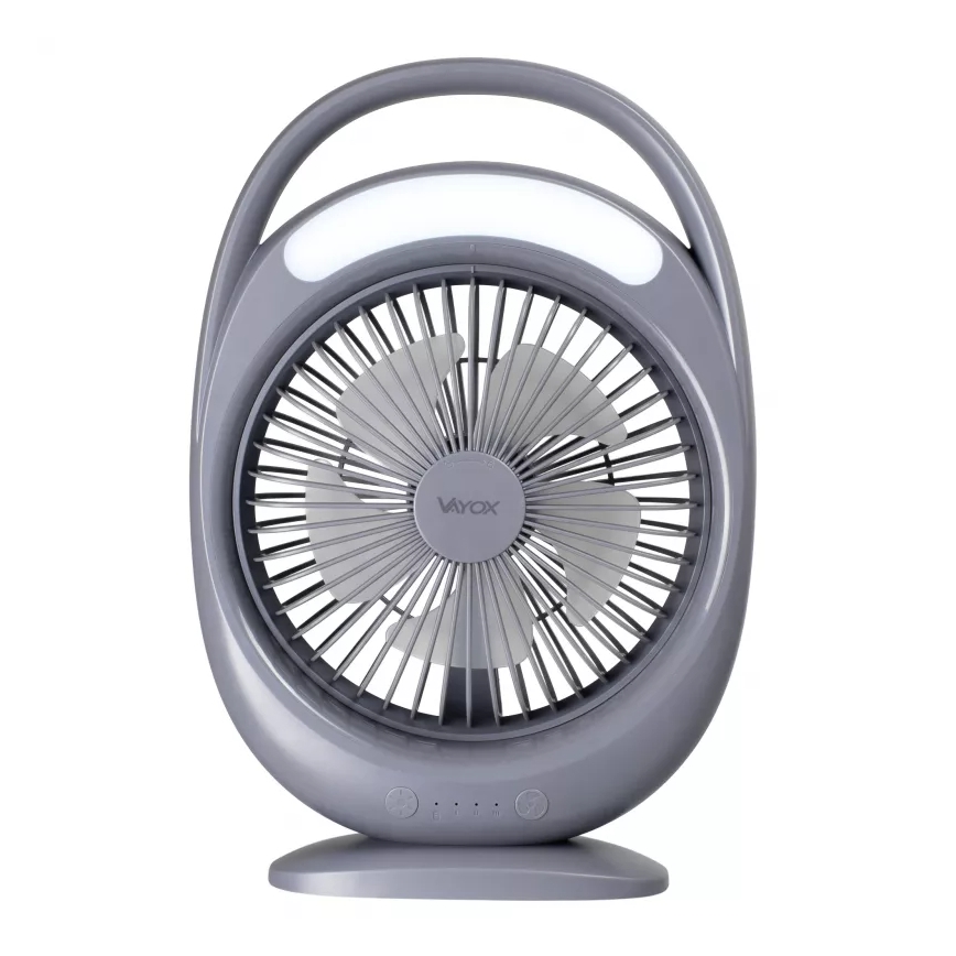 Ladattava LED-pöytätuuletin LED-valaistuksella LED/2,8W/5V USB 2400 mAh harmaa