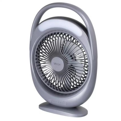 Ladattava LED-pöytätuuletin LED-valaistuksella LED/2,8W/5V USB 2400 mAh harmaa