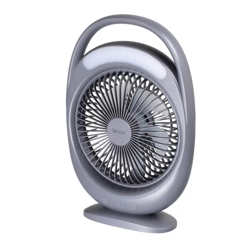 Ladattava LED-pöytätuuletin LED-valaistuksella LED/2,8W/5V USB 2400 mAh harmaa