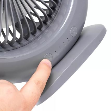 Ladattava LED-pöytätuuletin LED-valaistuksella LED/2,8W/5V USB 2400 mAh harmaa