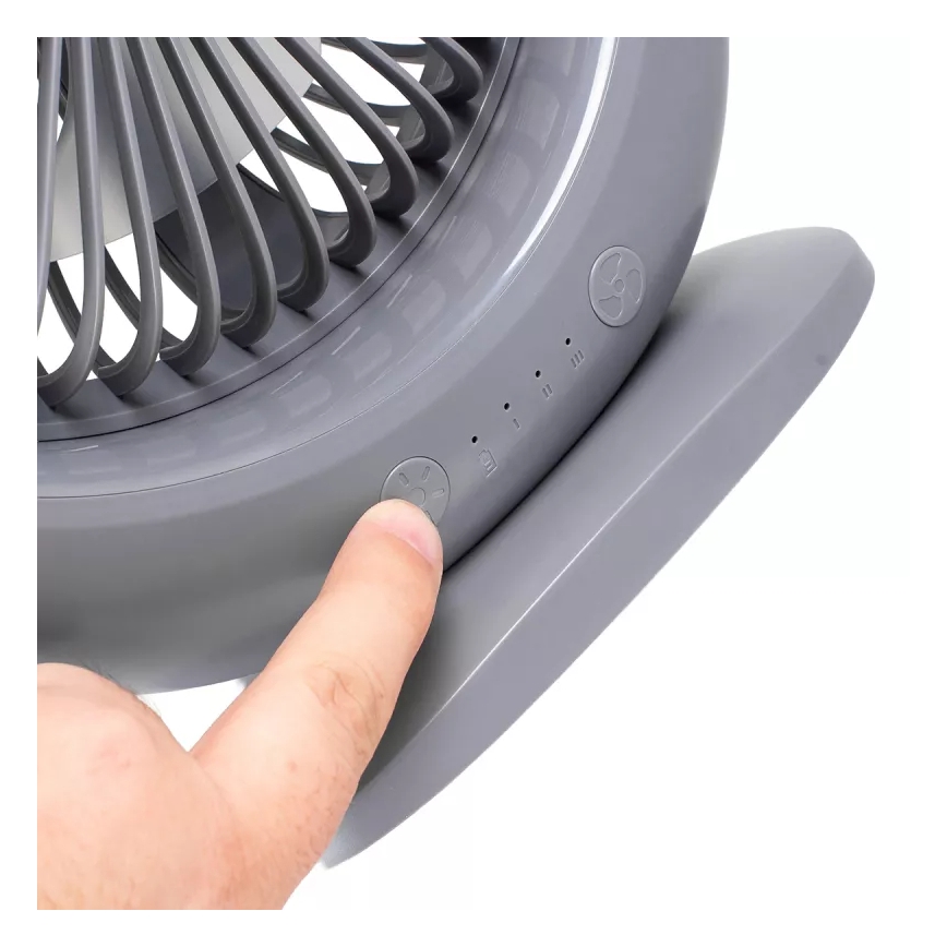 Ladattava LED-pöytätuuletin LED-valaistuksella LED/2,8W/5V USB 2400 mAh harmaa