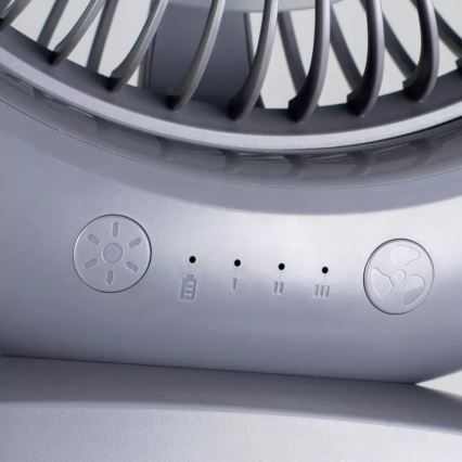 Ladattava LED-pöytätuuletin LED-valaistuksella LED/2,8W/5V USB 2400 mAh harmaa