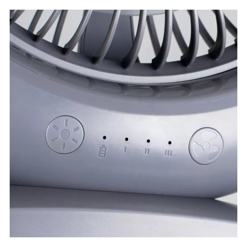 Ladattava LED-pöytätuuletin LED-valaistuksella LED/2,8W/5V USB 2400 mAh harmaa