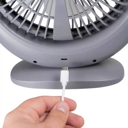 Ladattava LED-pöytätuuletin LED-valaistuksella LED/2,8W/5V USB 2400 mAh harmaa