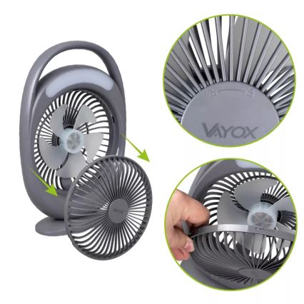Ladattava LED-pöytätuuletin LED-valaistuksella LED/2,8W/5V USB 2400 mAh harmaa