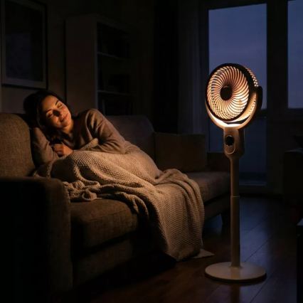 Ladattava LED-jalustatuuletin LED-valaistuksella LED/4,8W/5V USB 7200 mAh valkoinen + kaukosäädin