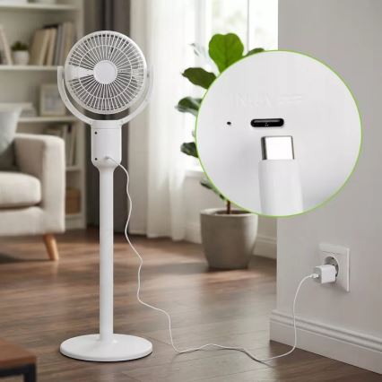 Ladattava LED-jalustatuuletin LED-valaistuksella LED/4,8W/5V USB 7200 mAh valkoinen + kaukosäädin