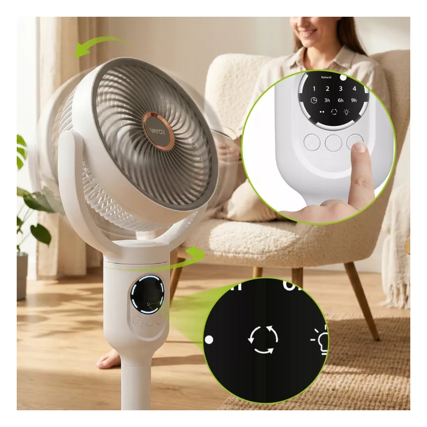 Ladattava LED-jalustatuuletin LED-valaistuksella LED/4,8W/5V USB 7200 mAh valkoinen + kaukosäädin