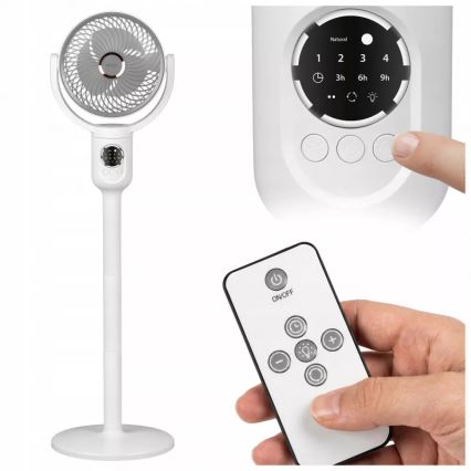 Ladattava LED-jalustatuuletin LED-valaistuksella LED/4,8W/5V USB 7200 mAh valkoinen + kaukosäädin