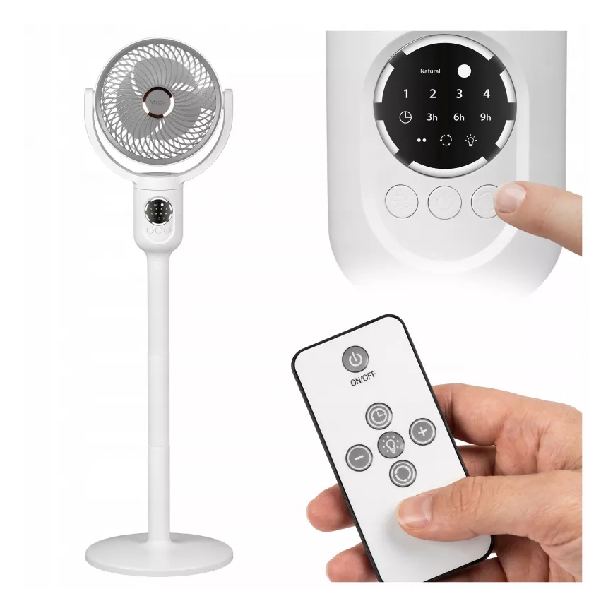 Ladattava LED-jalustatuuletin LED-valaistuksella LED/4,8W/5V USB 7200 mAh valkoinen + kaukosäädin