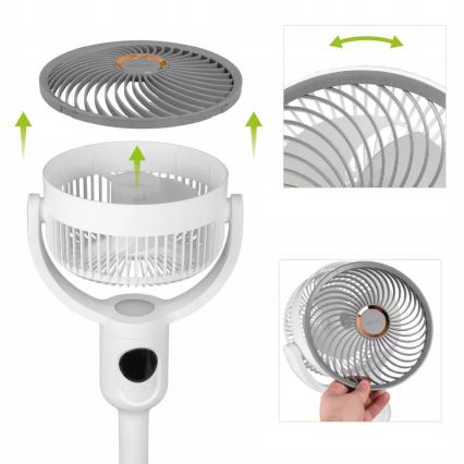 Ladattava LED-jalustatuuletin LED-valaistuksella LED/4,8W/5V USB 7200 mAh valkoinen + kaukosäädin