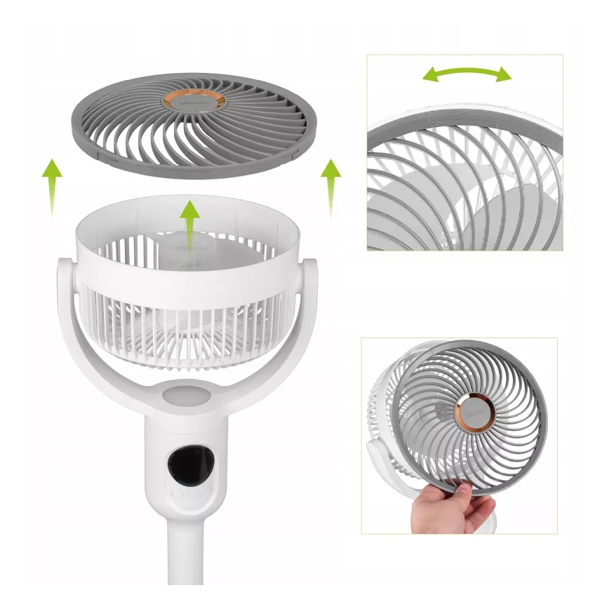 Ladattava LED-jalustatuuletin LED-valaistuksella LED/4,8W/5V USB 7200 mAh valkoinen + kaukosäädin