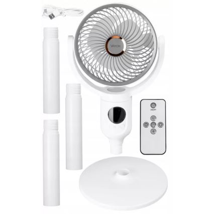 Ladattava LED-jalustatuuletin LED-valaistuksella LED/4,8W/5V USB 7200 mAh valkoinen + kaukosäädin