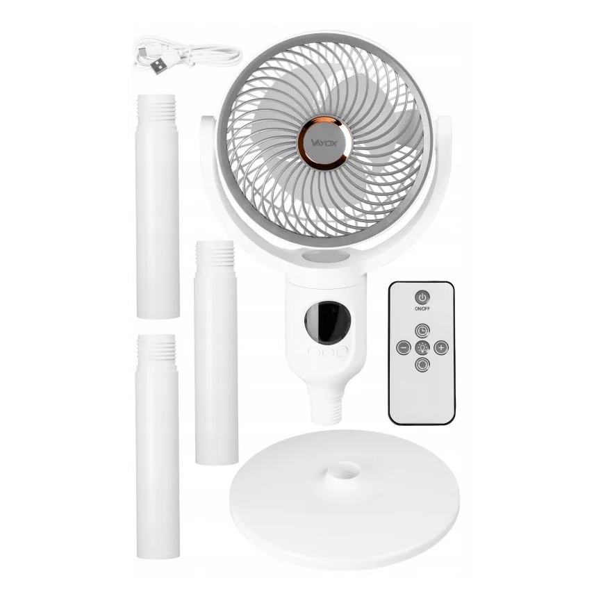 Ladattava LED-jalustatuuletin LED-valaistuksella LED/4,8W/5V USB 7200 mAh valkoinen + kaukosäädin
