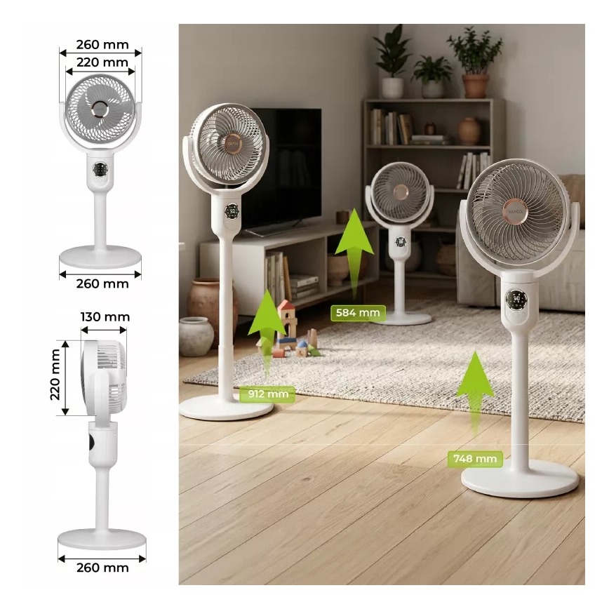 Ladattava LED-jalustatuuletin LED-valaistuksella LED/4,8W/5V USB 7200 mAh valkoinen + kaukosäädin