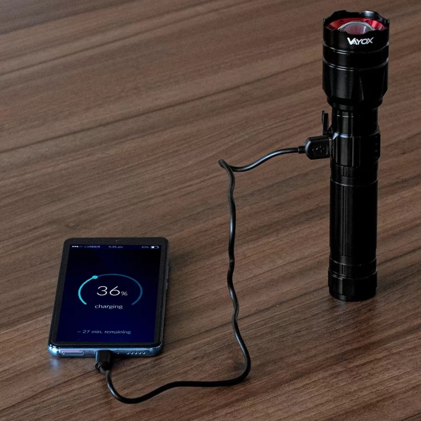 LED Himmennettävä ladattava taskulamppu virtapankilla toiminto LED/30W/5V IPX5 1060 kiiltävä 5000 mAh