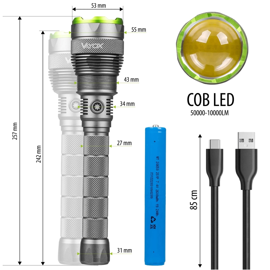 LED Himmennettävä ladattava taskulamppu virtapankilla toiminto LED/5V IPX7 10000 kiiltävä 2600 mAh