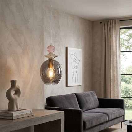 Langallinen riippuvalaisin VELLO 1xE27/15W/230V musta/savunvaaleanpunainen/beige/musta