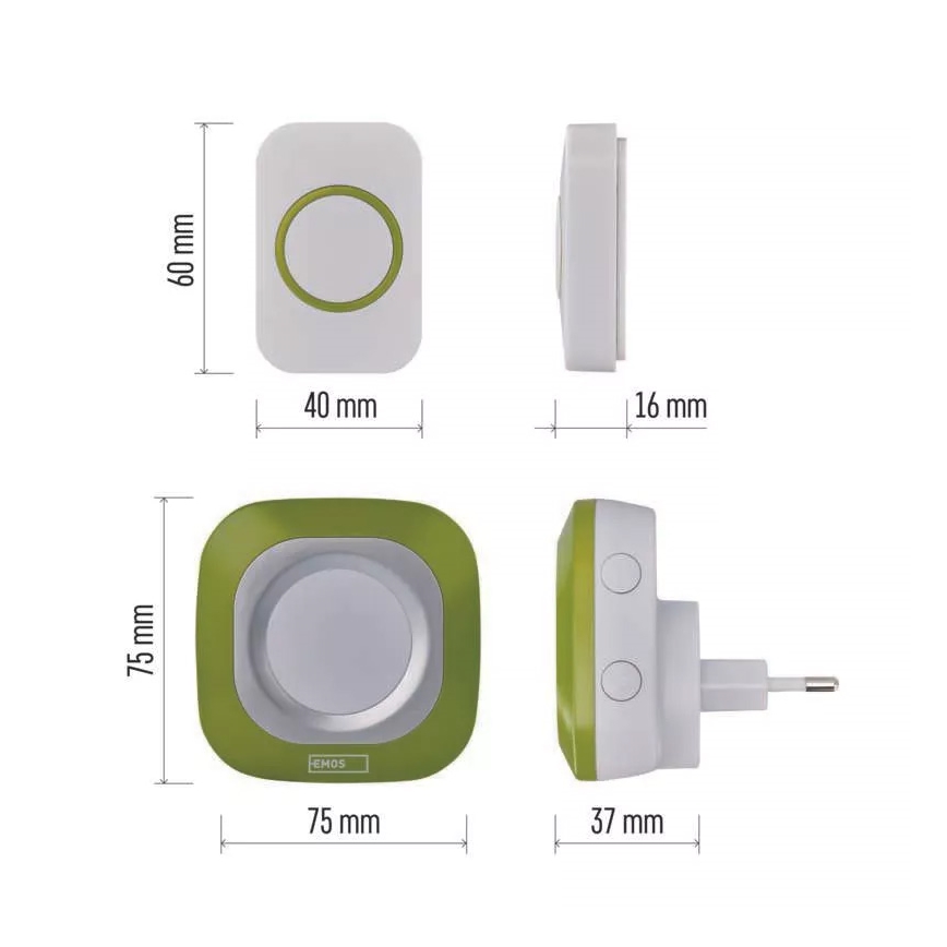 Langaton ovikello pistorasiaan 230V + 1xCR2032 IP44 vihreä