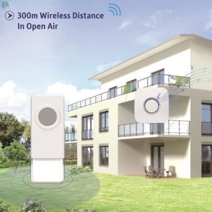 Langaton ovikello 3xAAA/1xA23 IP55 valkoinen