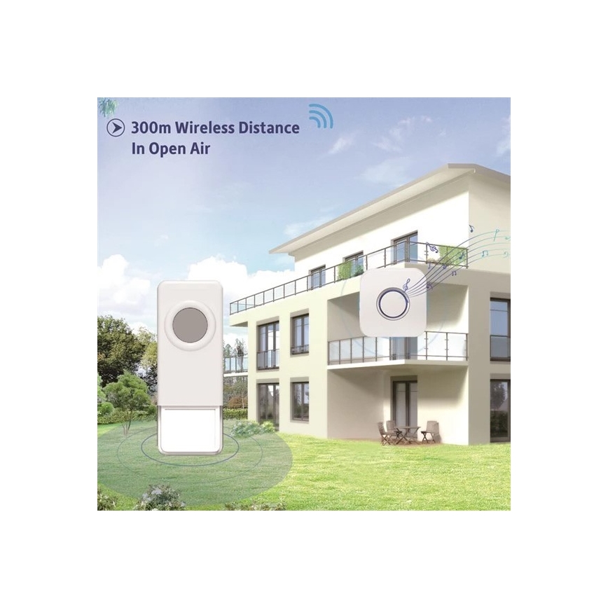 Langaton ovikello 3xAAA/1xA23 IP55 valkoinen