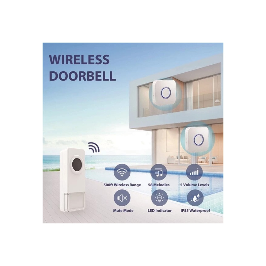 Langaton ovikello 3xAAA IP55 musta