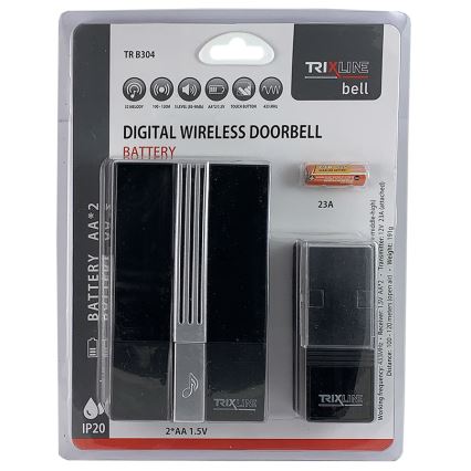 Langaton ovikello BELL 1x23A + 2xAA musta