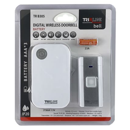 Langaton ovikello BELL 1x23A + 3xAAA valkoinen