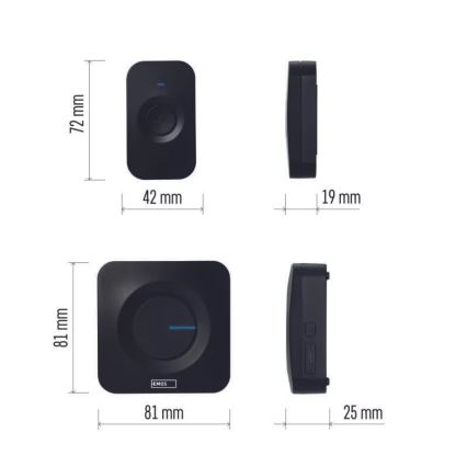 Langaton paristokäyttöinen ovikello 3xAAA IP56 musta