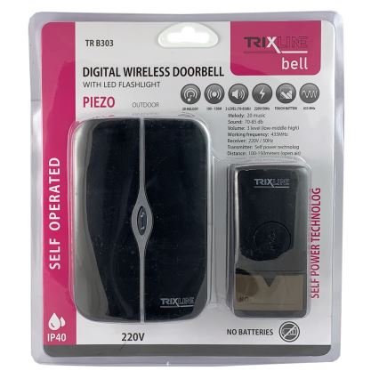 Langaton pistorasiakello PIEZO BELL 230V + 1x23A IP40 musta