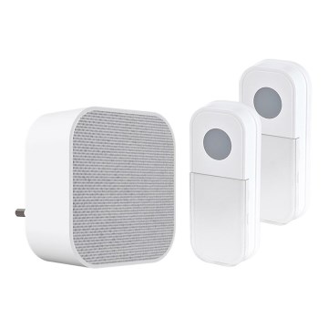 Langaton pistokeovikello 230V + 2x nappi 2xCR2032 IP44 valkoinen