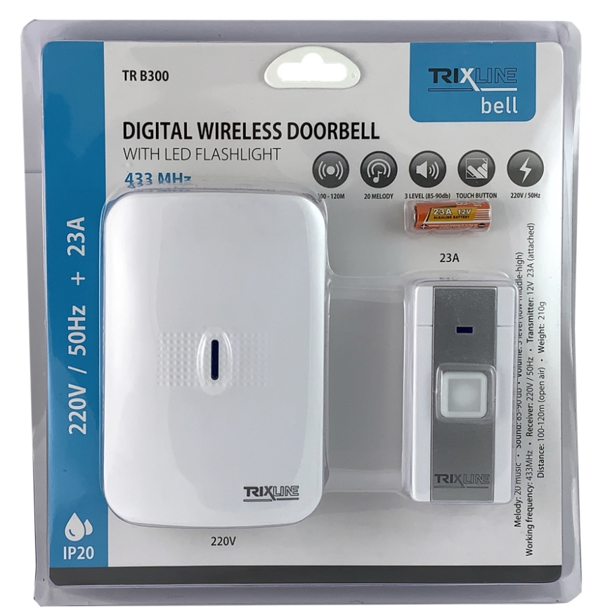 Langaton ovikello pistorasiaan BELL 230V + 1x23A valkoinen